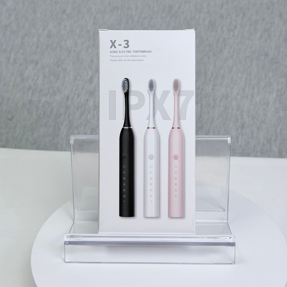 X-3 Sonic Electric Toothbrush Black IPX7 Waterproof Rechargeable 6 Modes